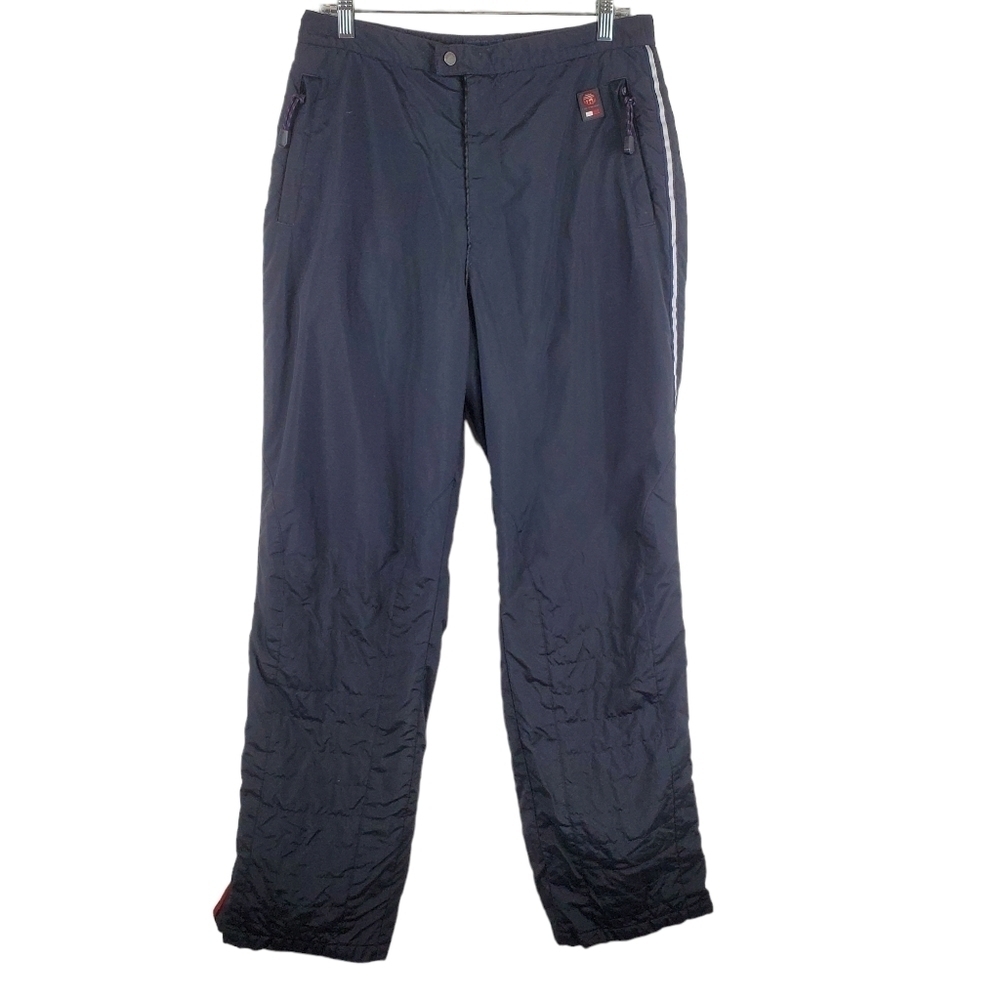 VINTAGE Ski Pants Womens Medium Tommy Hilfiger Black Quilted Zip Ankles Y2K